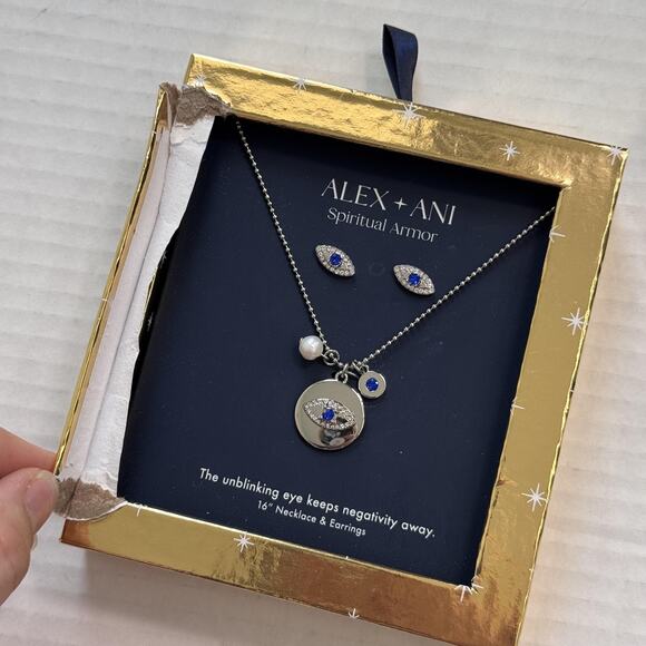 Alex and Ani Set Necklace Earrings Armor Evil Eye Spiritual Armor 16in Gift New - Picture 3 of 8